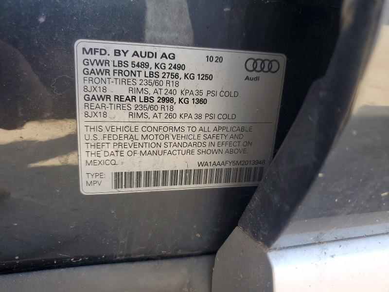 59301146 :رقم المزاد ، WA1AAAFY5M2013948 vin ، 2021 Audi Q5 مزاد بيع