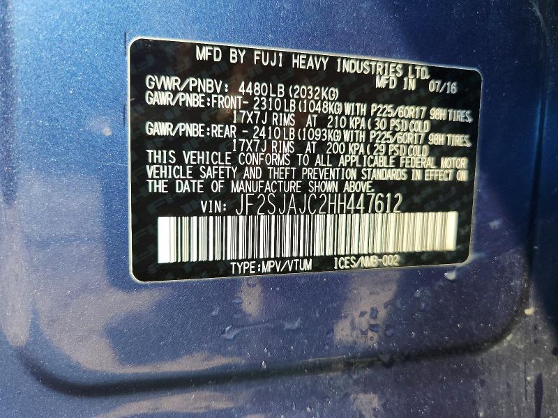 62668396 :رقم المزاد ، JF2SJAJC2HH447612 vin ، 2017 Subaru Forester مزاد بيع