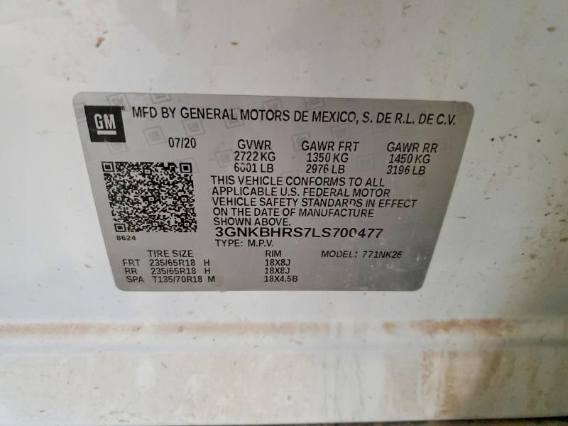61129536 :رقم المزاد ، 3GNKBHRS7LS700477 vin ، 2020 Chevrolet Blazer مزاد بيع