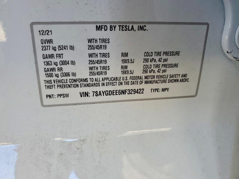 Aukcja sprzedaży 2022 Tesla Model Y, vin: 7SAYGDEE6NF329422, numer aukcji: 61950506