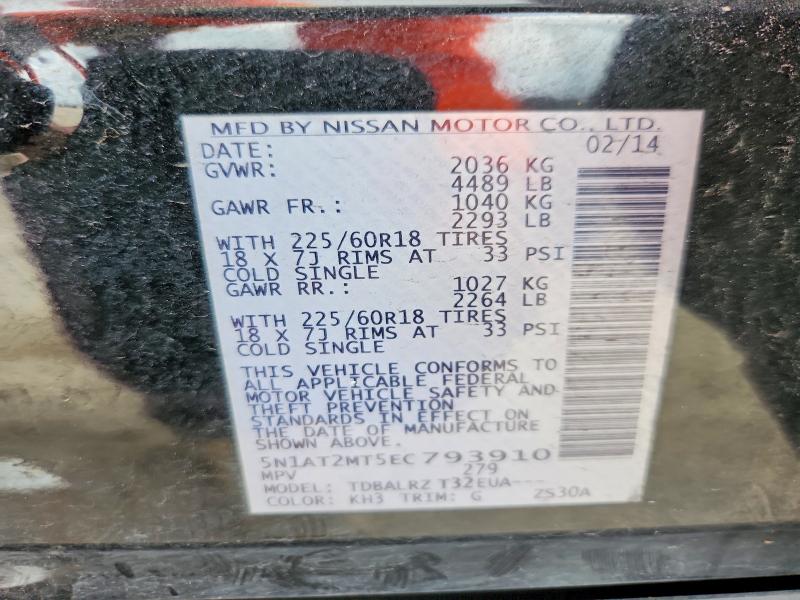 59594826 :رقم المزاد ، 5N1AT2MT5EC793910 vin ، 2014 Nissan Rogue مزاد بيع