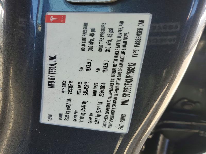 Aukcja sprzedaży 2018 Tesla Model 3, vin: 5YJ3E1EA3JF158213, numer aukcji: 58971406