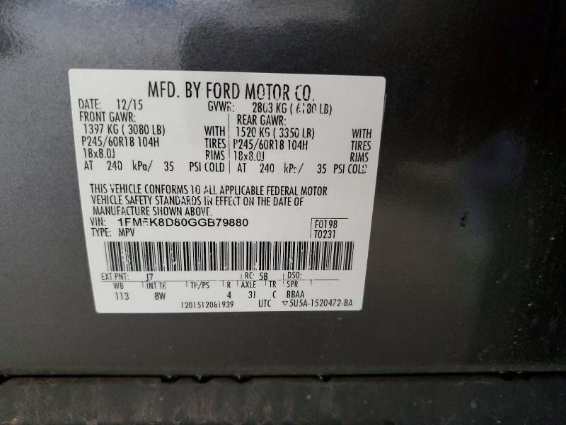 Aukcja sprzedaży 2016 Ford Explorer, vin: 1FM5K8D80GGB79880, numer aukcji: 60298786