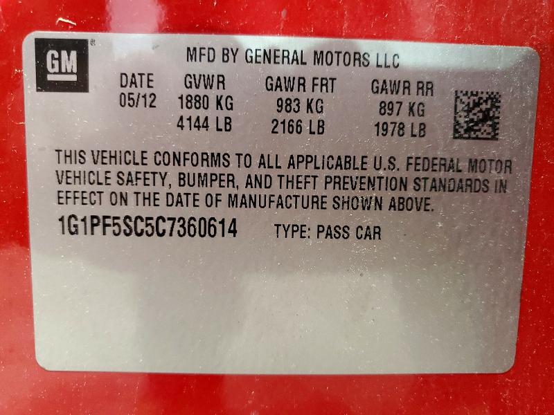 Продаж на аукціоні авто 2012 Chevrolet Cruze, vin: 1G1PF5SC5C7360614, номер лоту: 60585146