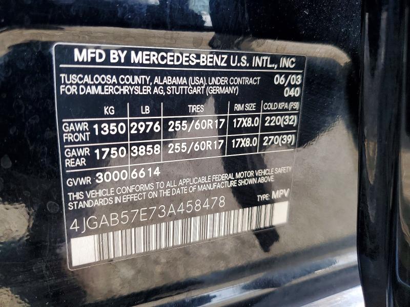 2003 Mercedes-benz Ml მანქანა იყიდება აუქციონზე, vin: 4JGAB57E73A458478, აუქციონის ნომერი: 60232546