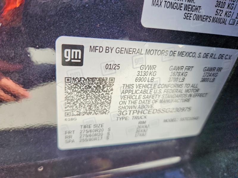 Aukcja sprzedaży 2025 Gmc Sierra, vin: 3GTPHCED5SG230975, numer aukcji: 62875706