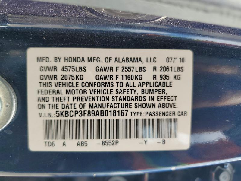 Aukcja sprzedaży 2010 Honda Accord, vin: 5KBCP3F89AB018167, numer aukcji: 60883356