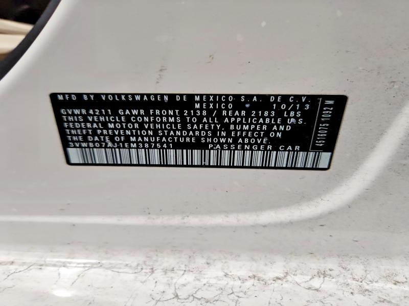 Продаж на аукціоні авто 2014 Volkswagen Jetta, vin: 3VWB07AJ1EM387541, номер лоту: 62482016
