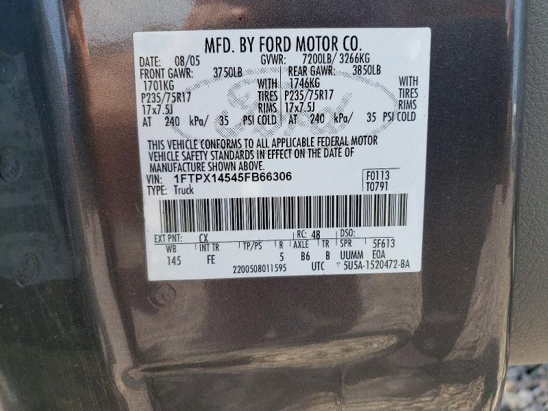 Продажа на аукционе авто 2005 Ford F150, vin: 1FTPX14545FB66306, номер лота: 63254446