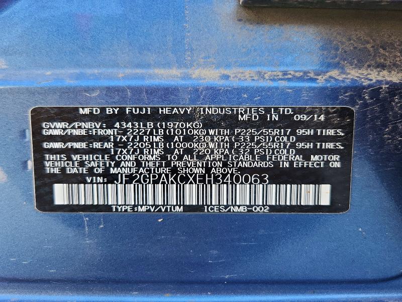 2014 Subaru Xv Crosstrek მანქანა იყიდება აუქციონზე, vin: JF2GPAKCXEH340063, აუქციონის ნომერი: 60210466