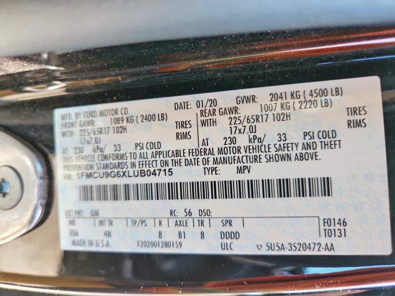 Aukcja sprzedaży 2020 Ford Escape, vin: 1FMCU9G6XLUB04715, numer aukcji: 59606026