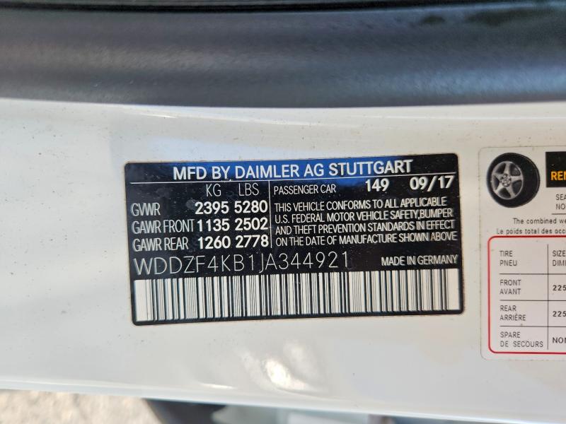 2018 Mercedes-benz E მანქანა იყიდება აუქციონზე, vin: WDDZF4KB1JA344921, აუქციონის ნომერი: 59290806