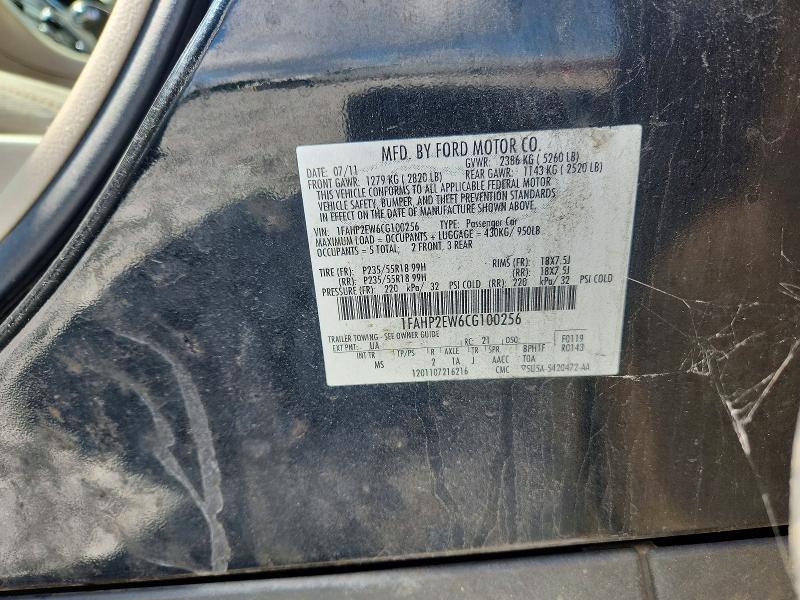 2012 Ford Taurus მანქანა იყიდება აუქციონზე, vin: 1FAHP2EW6CG100256, აუქციონის ნომერი: 60840166