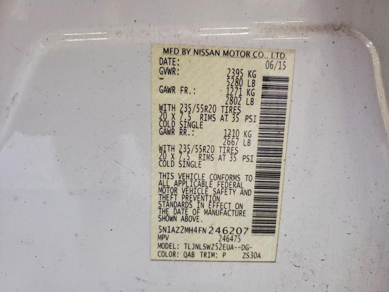 Продажа на аукционе авто 2015 Nissan Murano, vin: 5N1AZ2MH4FN246207, номер лота: 60227696