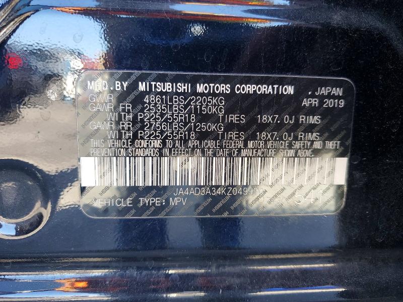 Aukcja sprzedaży 2019 Mitsubishi Outlander, vin: JA4AD3A34KZ049990, numer aukcji: 60476336
