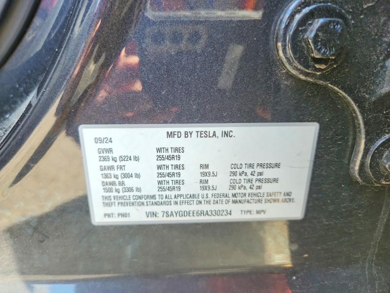 2024 Tesla Model Y მანქანა იყიდება აუქციონზე, vin: 7SAYGDEE6RA330234, აუქციონის ნომერი: 60186486