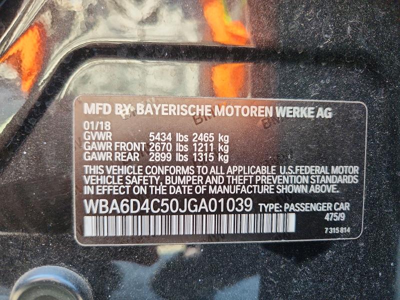 61900836 :رقم المزاد ، WBA6D4C50JGA01039 vin ، 2018 Bmw 650 مزاد بيع