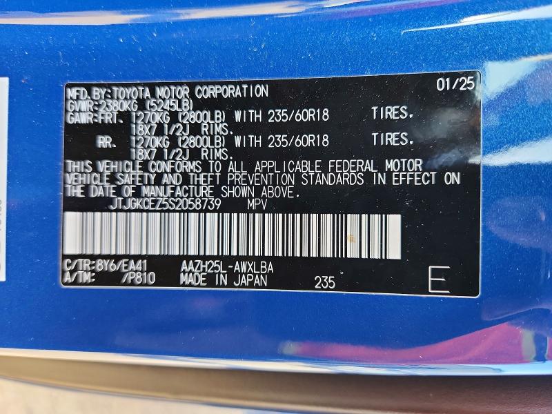 60959086 :رقم المزاد ، JTJGKCEZ5S2058739 vin ، 2025 Lexus Nx 350h مزاد بيع