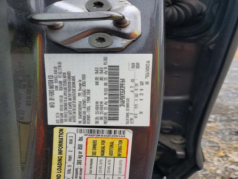 62807486 :رقم المزاد ، 3FA6P0K93GR399164 vin ، 2016 Ford Fusion مزاد بيع
