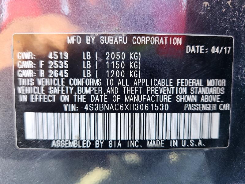 Aukcja sprzedaży 2017 Subaru Legacy, vin: 4S3BNAC6XH3061530, numer aukcji: 62207266