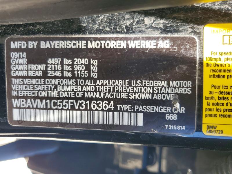 2015 Bmw X1 მანქანა იყიდება აუქციონზე, vin: WBAVM1C55FV316364, აუქციონის ნომერი: 60456986