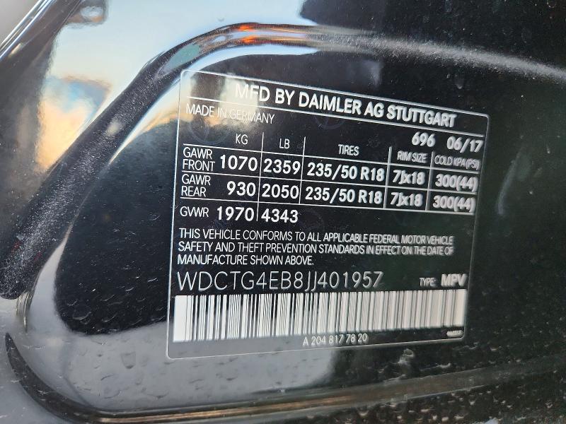 59975806 :رقم المزاد ، WDCTG4EB8JJ401957 vin ، 2018 Mercedes-benz Gla مزاد بيع