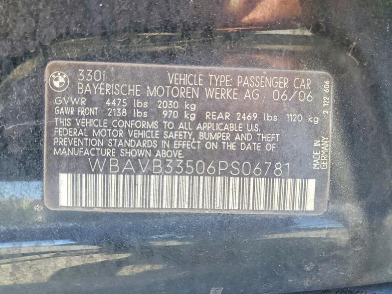 61332146 :رقم المزاد ، WBAVB33506PS06781 vin ، 2006 Bmw 330 مزاد بيع
