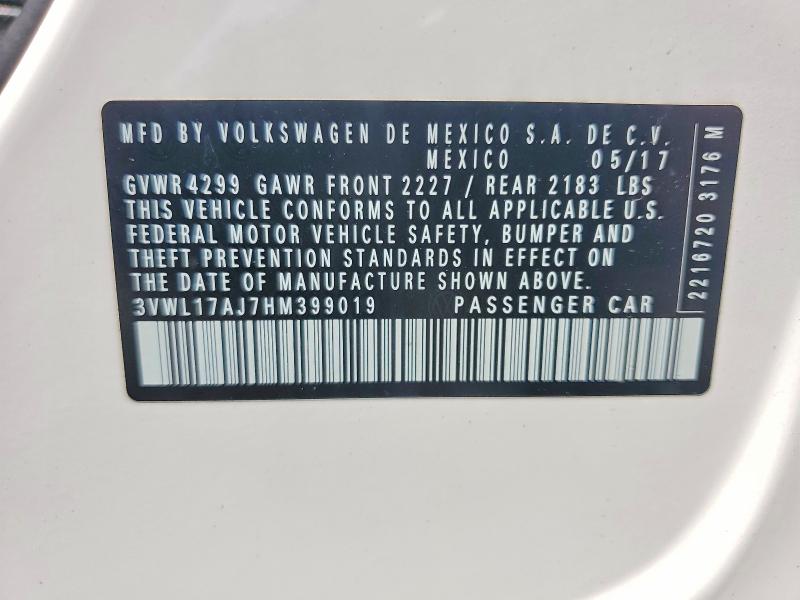Продажа на аукционе авто 2017 Volkswagen Jetta, vin: 3VWL17AJ7HM399019, номер лота: 59274276