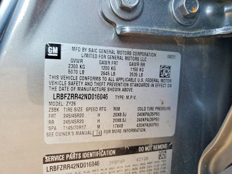 Aukcja sprzedaży 2022 Buick Envision, vin: LRBFZRR42ND016046, numer aukcji: 62959456