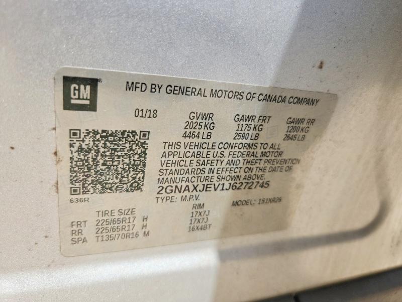 2018 Chevrolet Equinox მანქანა იყიდება აუქციონზე, vin: 2GNAXJEV1J6272745, აუქციონის ნომერი: 61108616