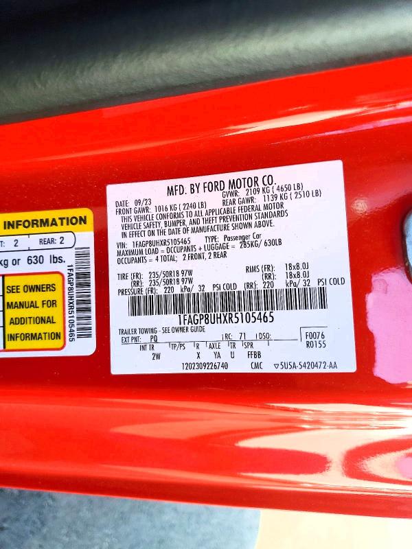 Auction sale of the 2024 Ford Mustang, vin: 1FAGP8UHXR5105465, lot number: 60863076