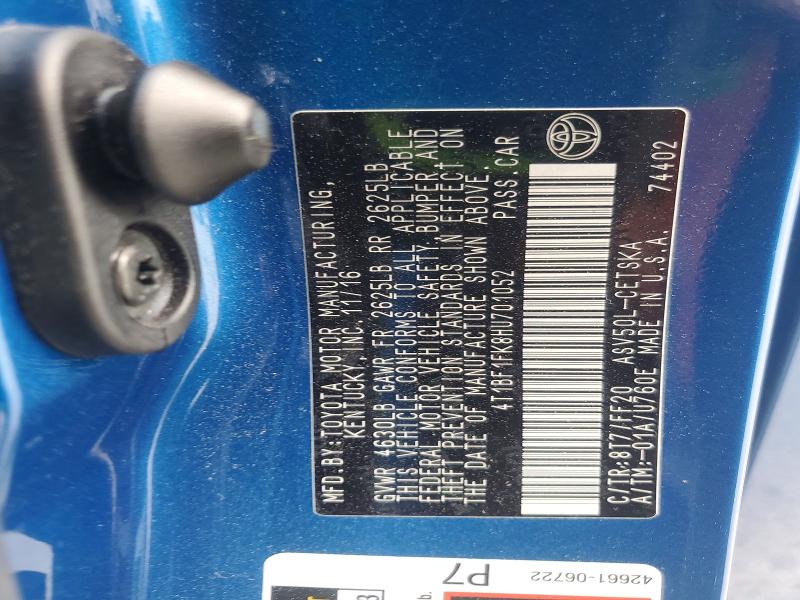 2017 Toyota Camry მანქანა იყიდება აუქციონზე, vin: 4T1BF1FK8HU701052, აუქციონის ნომერი: 60001916