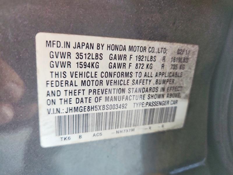 61250206 :رقم المزاد ، JHMGE8H5XBS003492 vin ، 2011 Honda Fit مزاد بيع