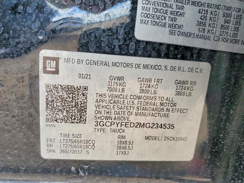 58640576 :رقم المزاد ، 3GCPYFED2MG234535 vin ، 2021 Chevrolet Silverado مزاد بيع