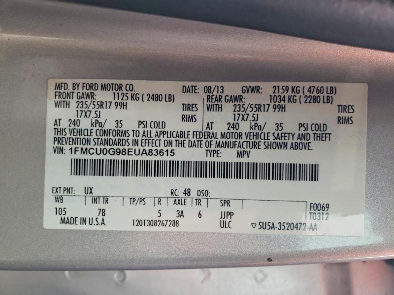 Aukcja sprzedaży 2014 Ford Escape, vin: 1FMCU0G98EUA83615, numer aukcji: 60766556