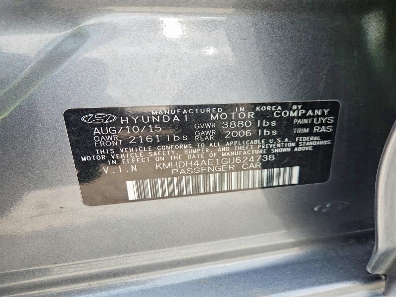 60137166 :رقم المزاد ، KMHDH4AE1GU624738 vin ، 2016 Hyundai Elantra مزاد بيع