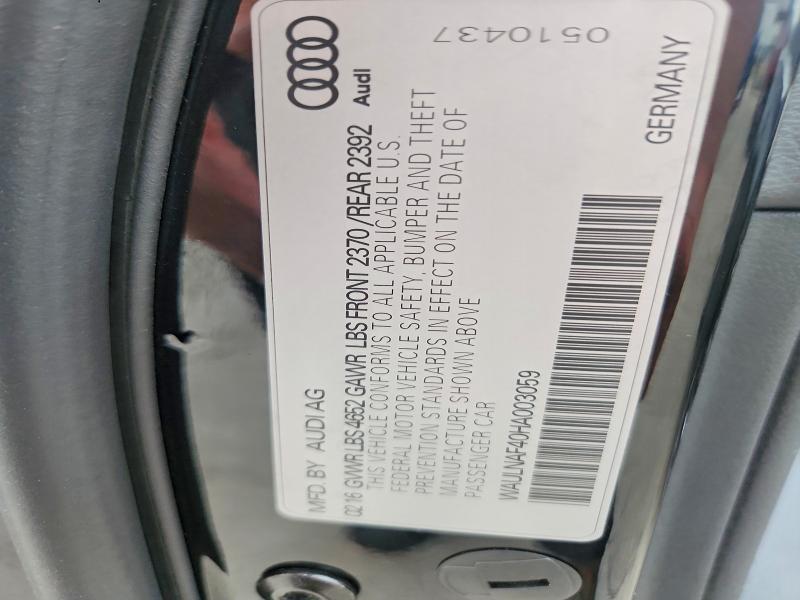 Aukcja sprzedaży 2017 Audi A4, vin: WAULNAF40HA003059, numer aukcji: 59741776