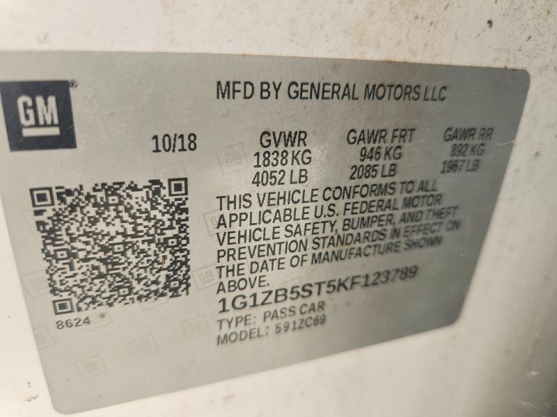 2019 Chevrolet Malibu მანქანა იყიდება აუქციონზე, vin: 1G1ZB5ST5KF123789, აუქციონის ნომერი: 61796606