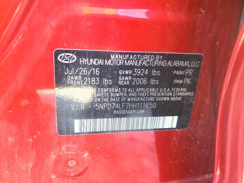 Продаж на аукціоні авто 2017 Hyundai Elantra, vin: 5NPD74LF7HH111650, номер лоту: 59090576