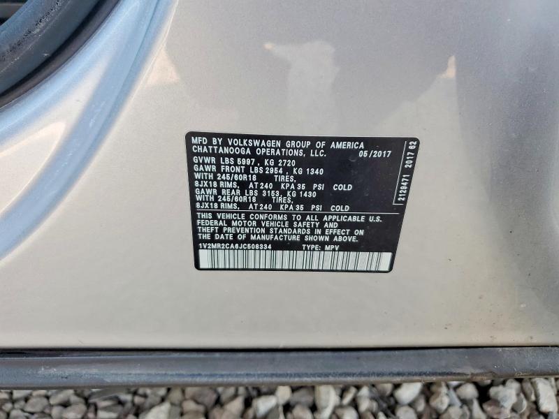 60803456 :رقم المزاد ، 1V2MR2CA6JC508334 vin ، 2018 Volkswagen Atlas مزاد بيع