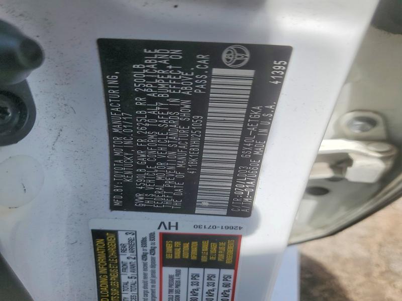2017 Toyota Avalon მანქანა იყიდება აუქციონზე, vin: 4T1BK1EBXHU251059, აუქციონის ნომერი: 61599296