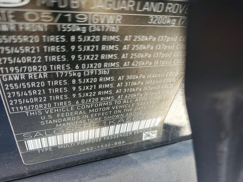 Aukcja sprzedaży 2019 Land Rover Range Rover, vin: SALGS5RE1KA564265, numer aukcji: 59394766