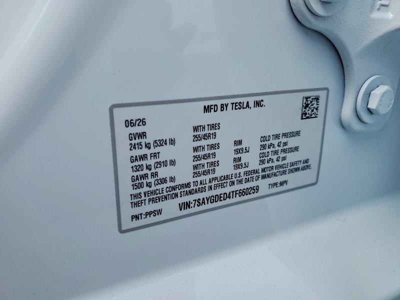 Продаж на аукціоні авто 2026 Tesla Model Y, vin: 7SAYGDED4TF660259, номер лоту: 60004796