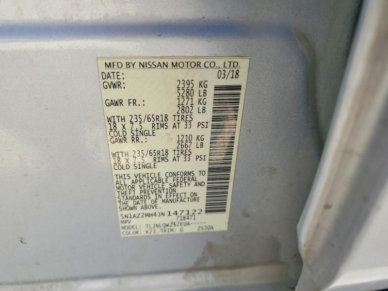 Aukcja sprzedaży 2018 Nissan Murano, vin: 5N1AZ2MH4JN147122, numer aukcji: 62015356