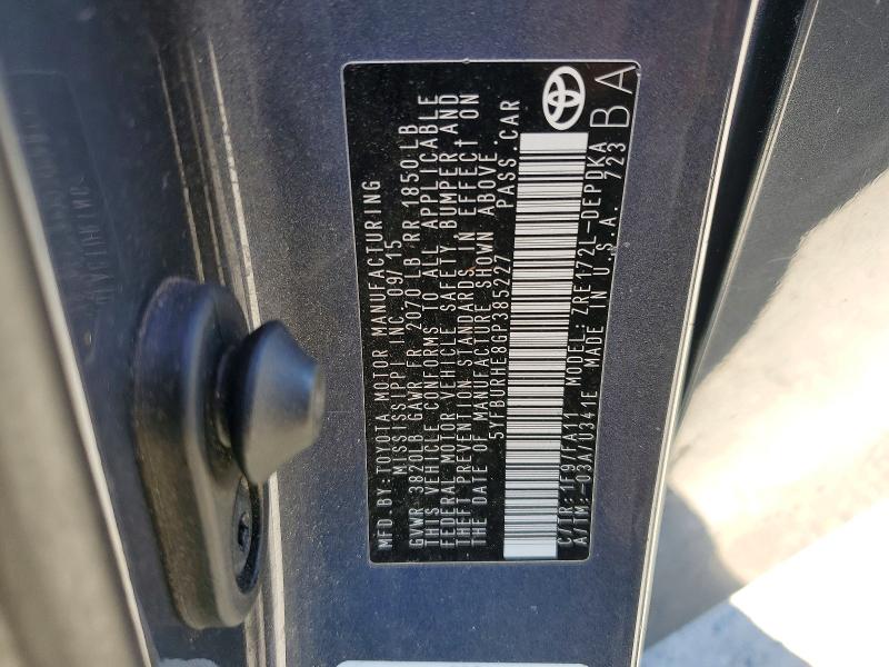 Продаж на аукціоні авто 2016 Toyota Corolla, vin: 5YFBURHE8GP385227, номер лоту: 60701316