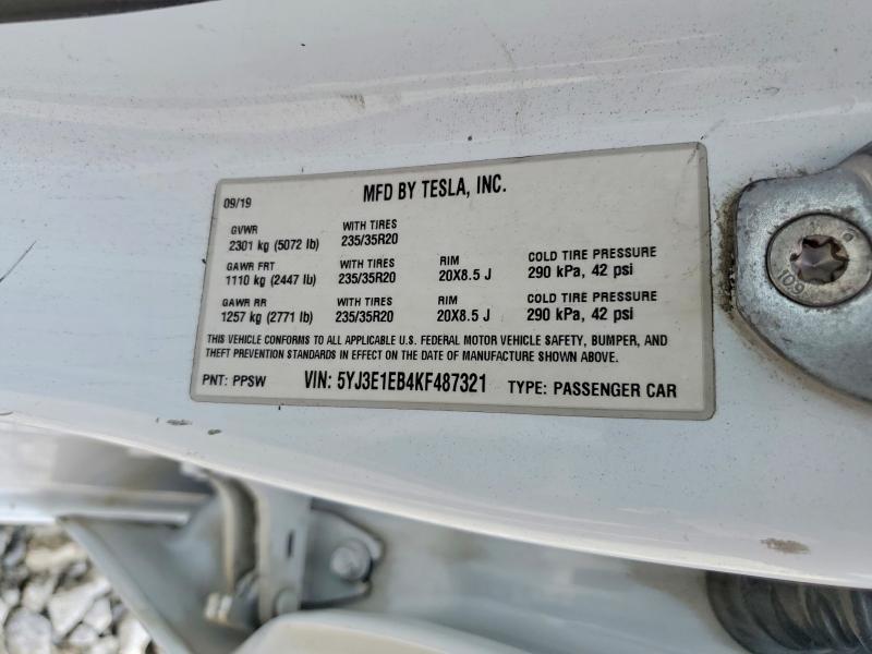 61046616 :رقم المزاد ، 5YJ3E1EB4KF487321 vin ، 2019 Tesla Model 3 مزاد بيع