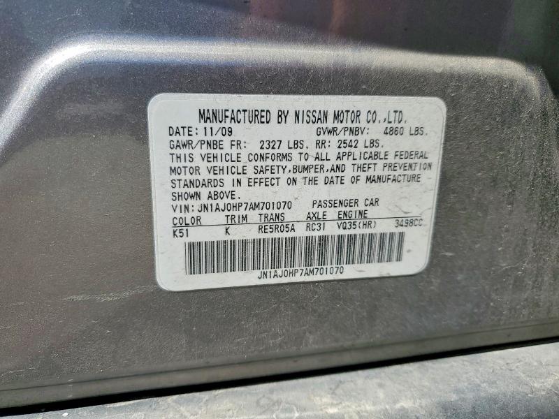Aukcja sprzedaży 2010 Infiniti Ex35, vin: JN1AJ0HP7AM701070, numer aukcji: 59852966