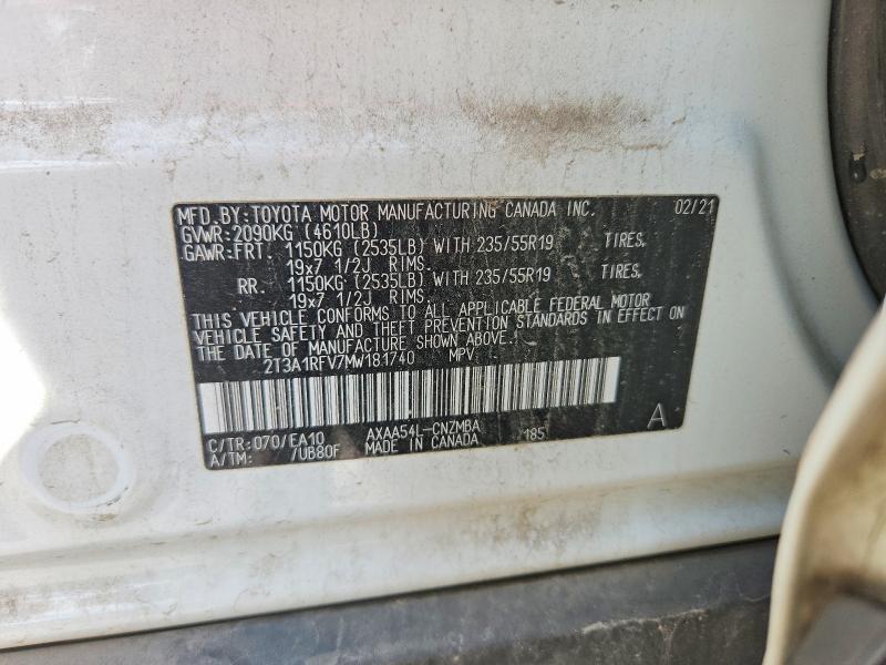Aukcja sprzedaży 2021 Toyota Rav4, vin: 2T3A1RFV7MW181740, numer aukcji: 61350966