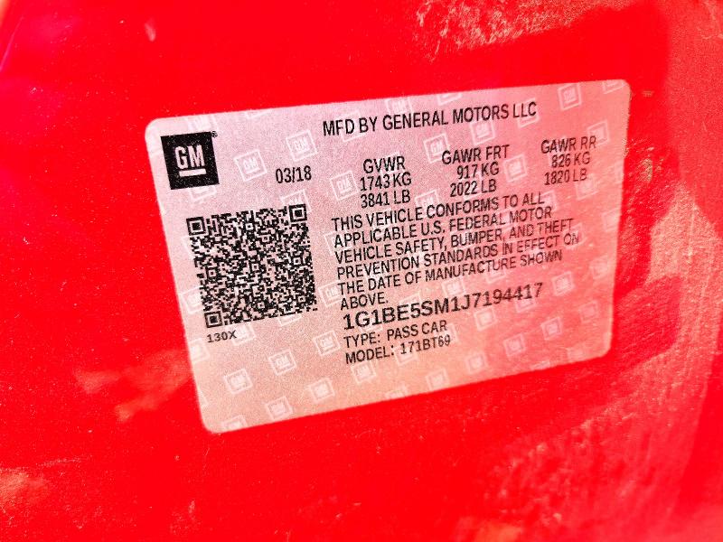 60753526 :رقم المزاد ، 1G1BE5SM1J7194417 vin ، 2018 Chevrolet Cruze مزاد بيع