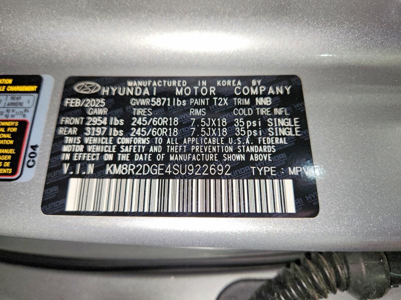 60447336 :رقم المزاد ، KM8R2DGE4SU922692 vin ، 2025 Hyundai Palisade مزاد بيع